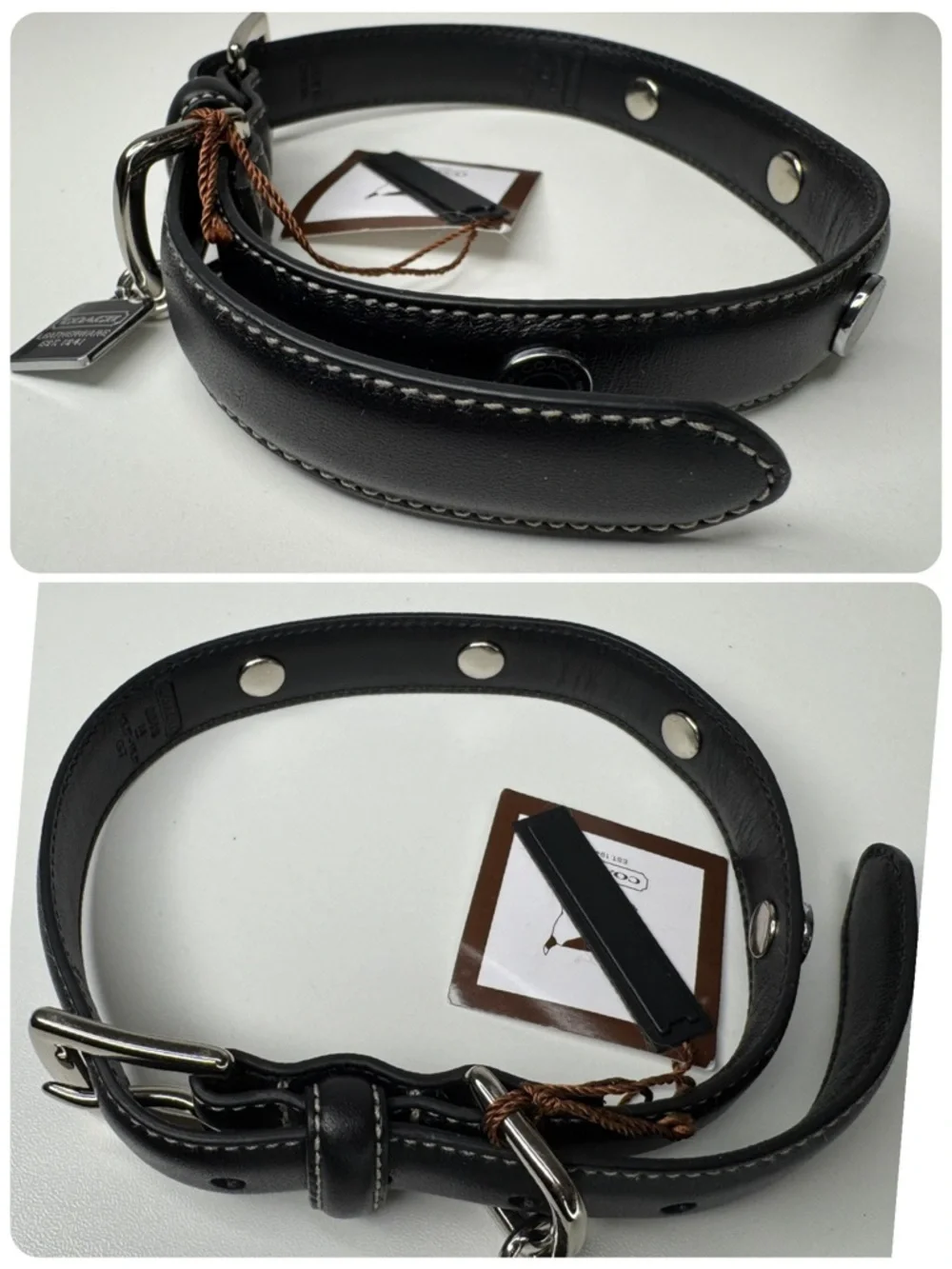 Coach Black Leather Vintage Y2K Bone ID Tag Size S Small 11-13” Dog Collar